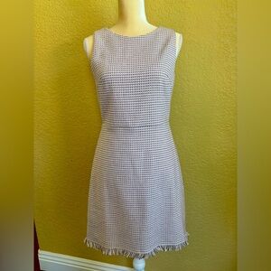 LOFT Tweed Fringe Sheath Pink, Black and White Patterned Dress - NWT size 2